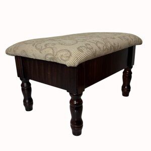 VTG Wooden Storage Ottoman Padded Fabric Top Footstool Hinged Lid Footrest Y2K